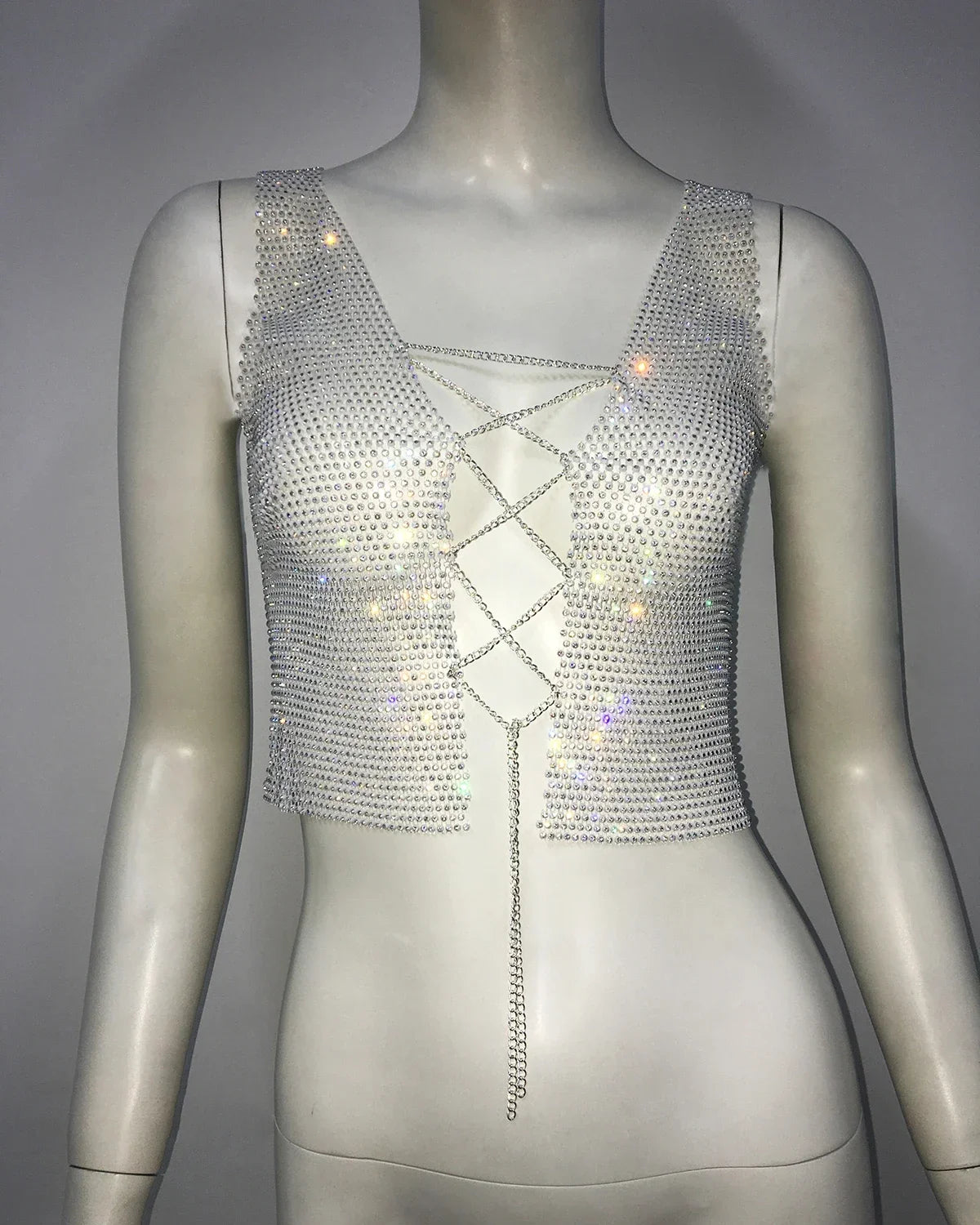 Gothic Flash Drill Fishnet Body Chain Nightclub Crop Top