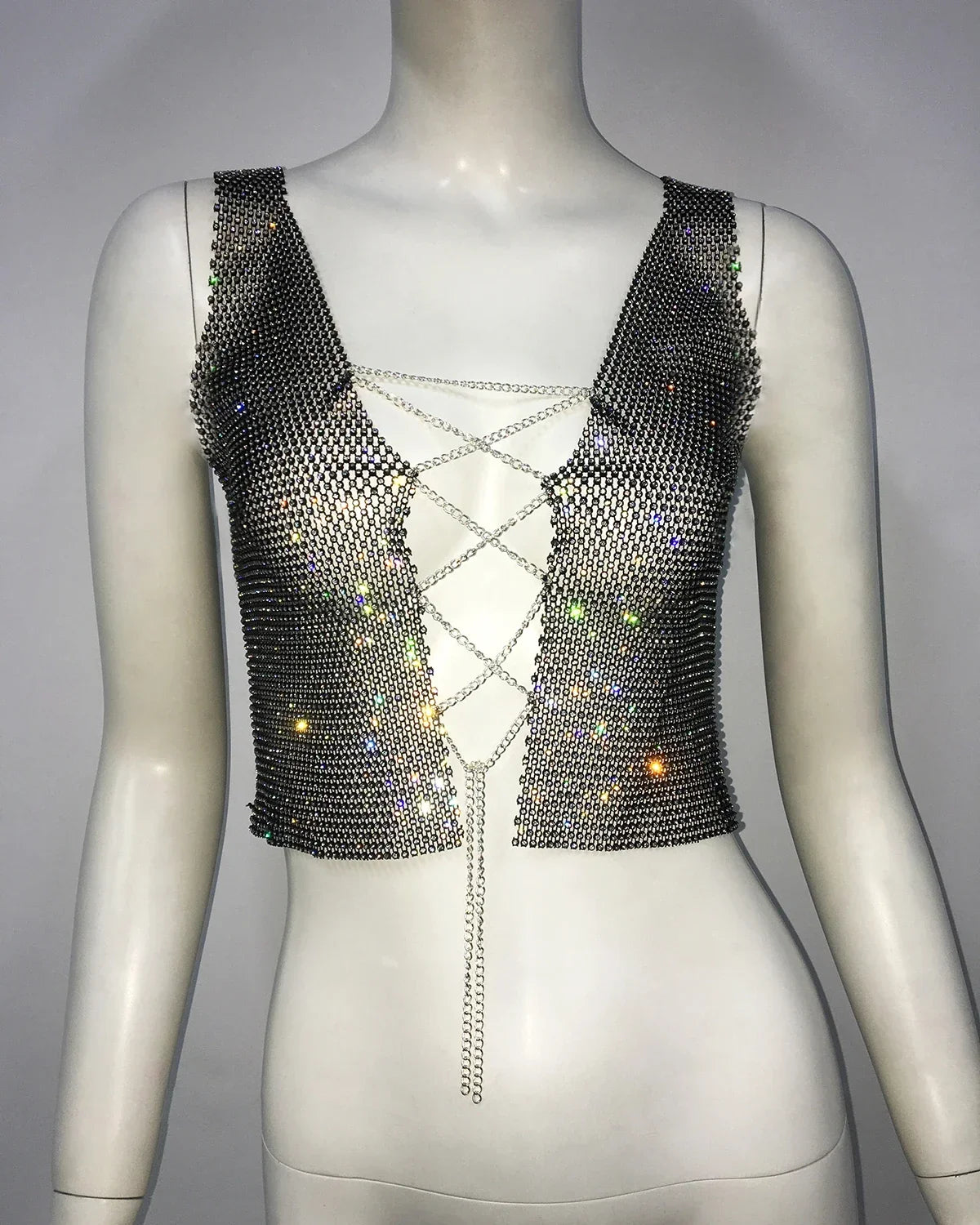 Gothic Flash Drill Fishnet Body Chain Nightclub Crop Top