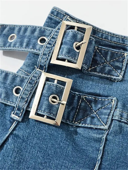 2025 Summer New Denim Y2k Skirt with Pleats and Belt 90s E-girl Korean Skirts For Women High Street Jeans Short Bottom