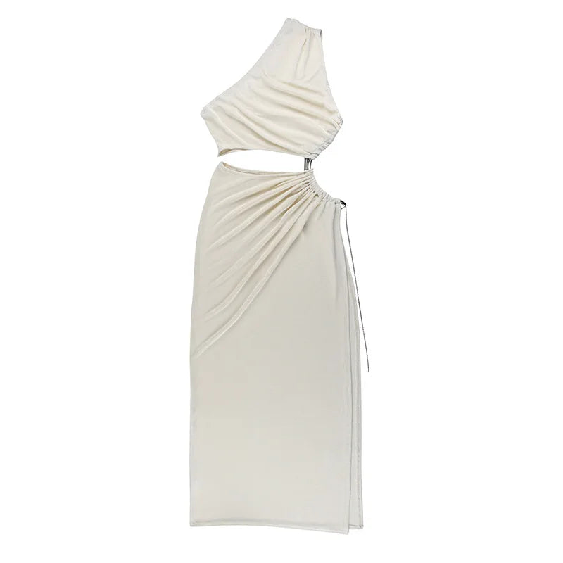 Hollow Oblique Commuter One-shoulder Elegant Casual Midi Dresses