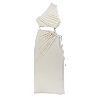 Hollow Oblique Commuter One-shoulder Elegant Casual Midi Dresses