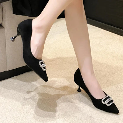 Shiny Rhinestone PU Leather Pointed Toe Party Dress High Heel