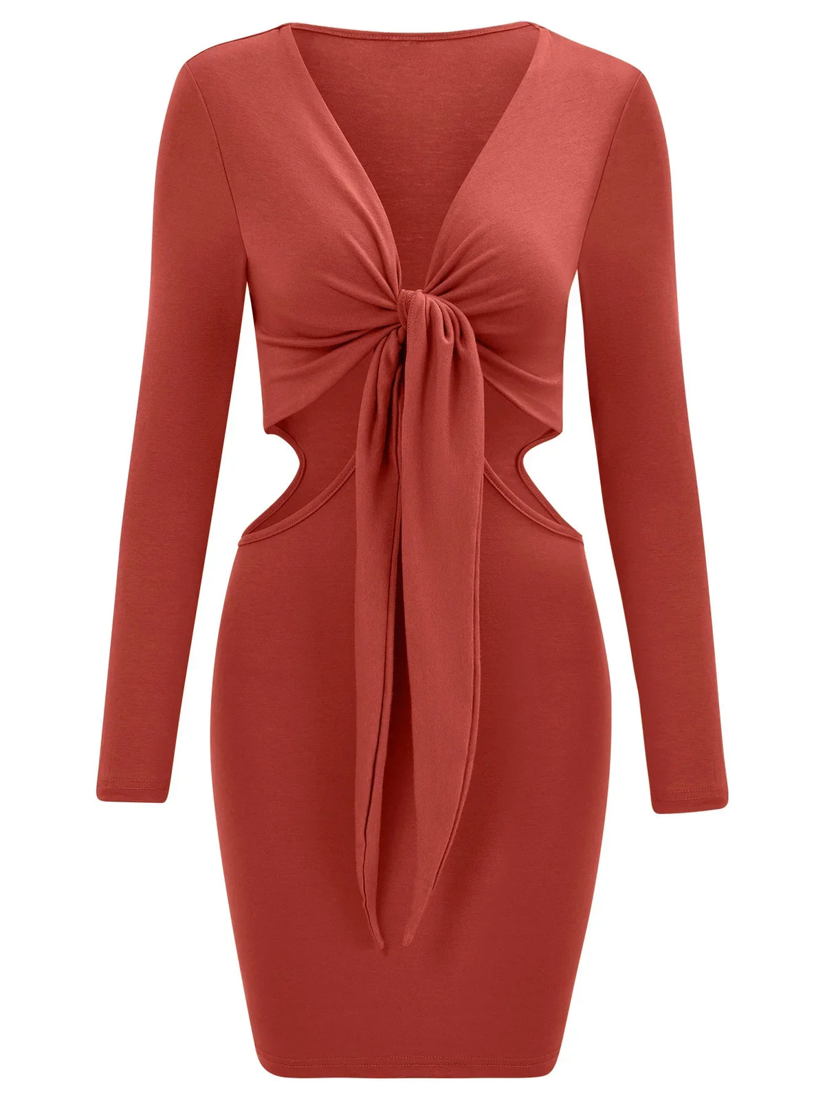 Mid Waist Split V-Neck Elastic Outfits Solid Midi Dresses