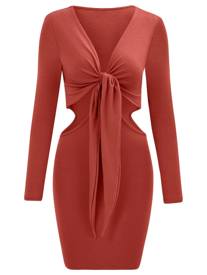 Mid Waist Split V-Neck Elastic Outfits Solid Midi Dresses