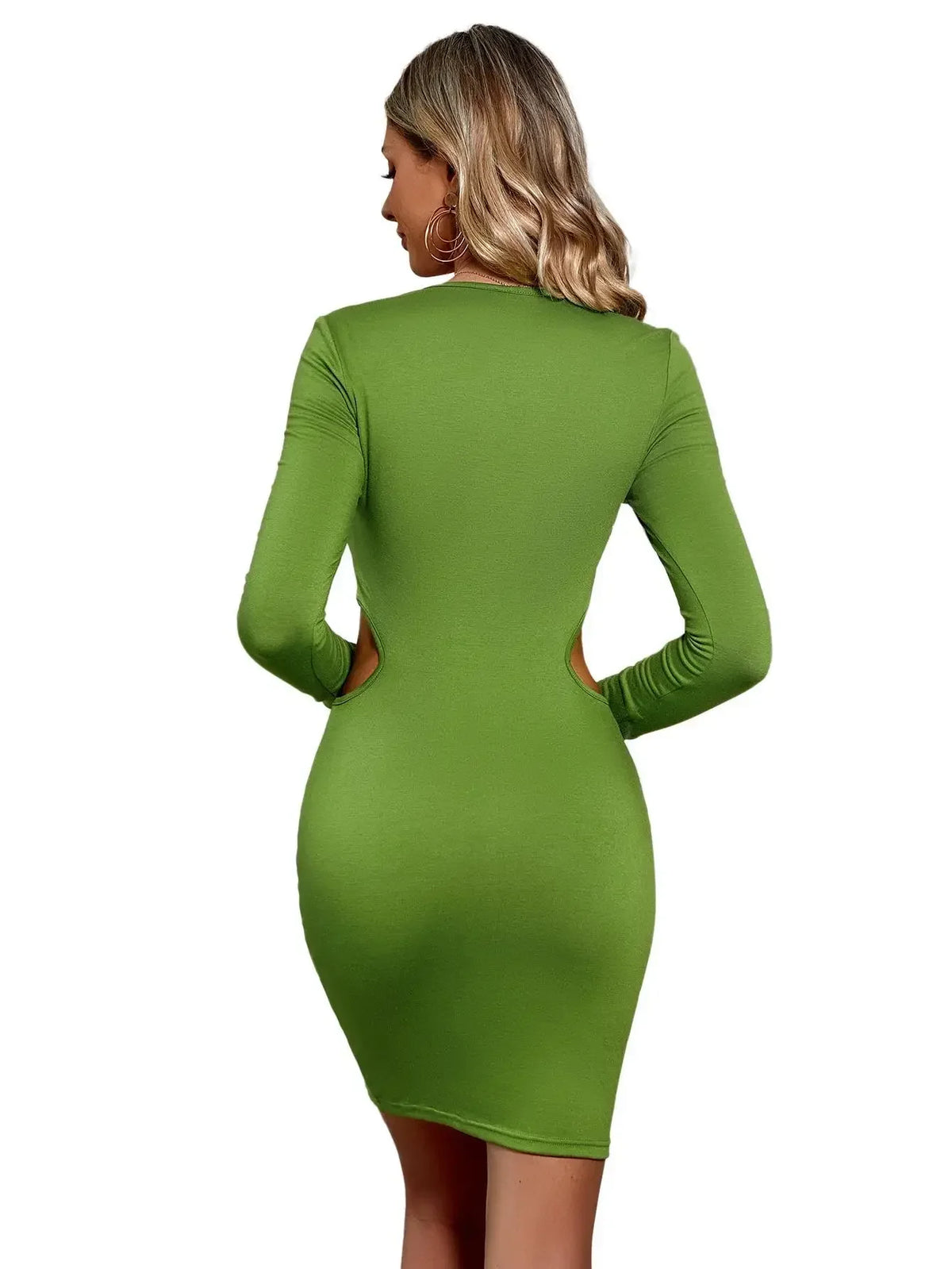 Mid Waist Split V-Neck Elastic Outfits Solid Midi Dresses