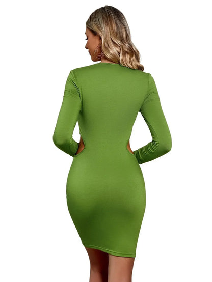 Mid Waist Split V-Neck Elastic Outfits Solid Midi Dresses