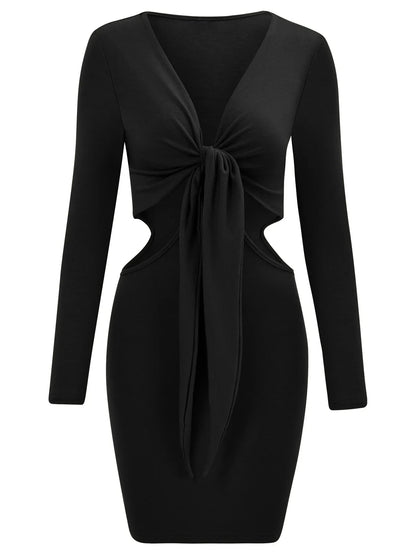 Mid Waist Split V-Neck Elastic Outfits Solid Midi Dresses