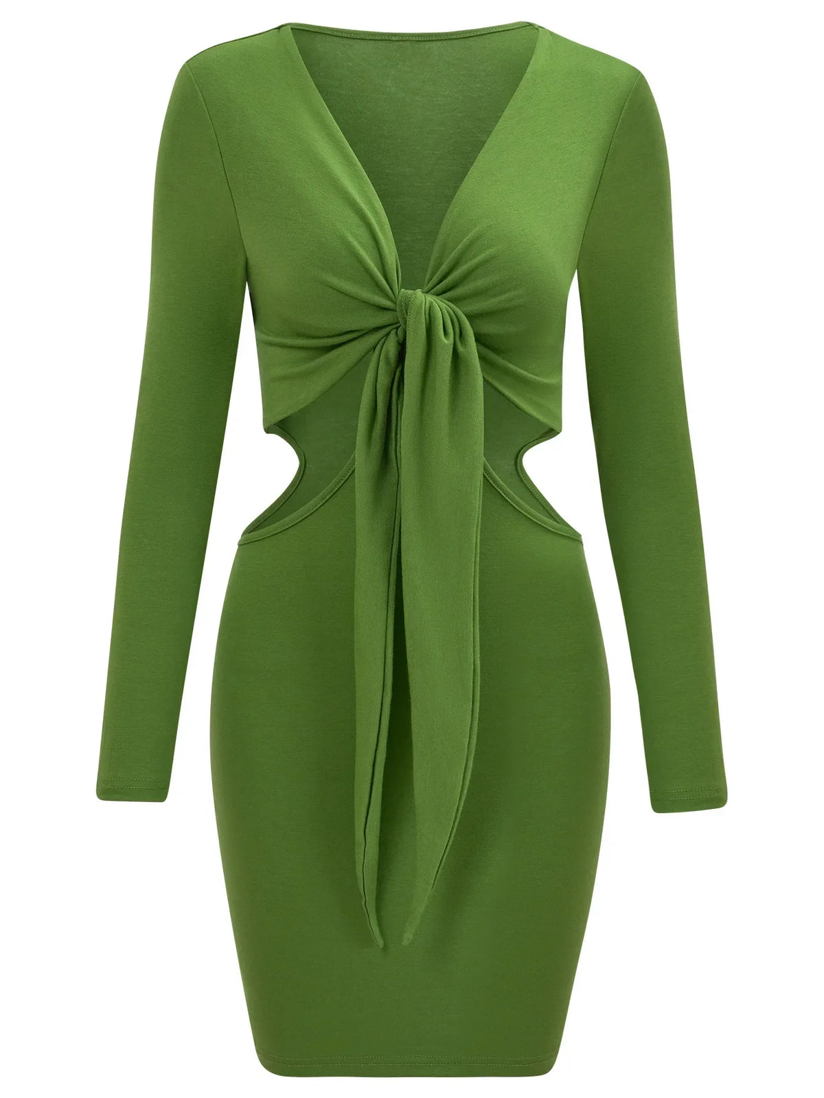 Mid Waist Split V-Neck Elastic Outfits Solid Midi Dresses