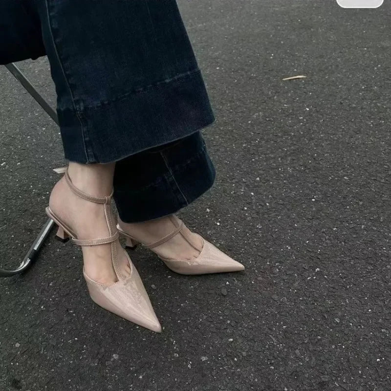 New Pointed Toe Summer Slingback Khaki Female Slides Low Heel Pumps