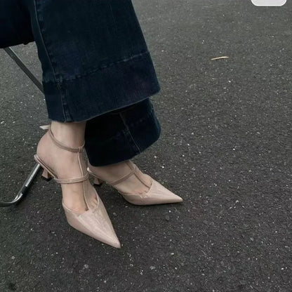 New Pointed Toe Summer Slingback Khaki Female Slides Low Heel Pumps
