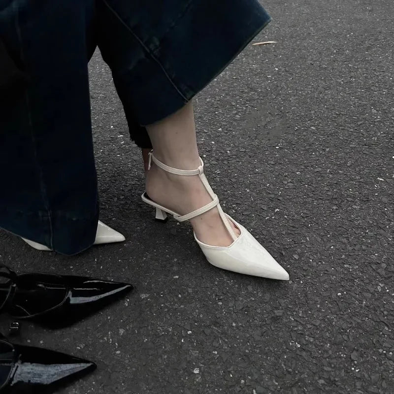 New Pointed Toe Summer Slingback Khaki Female Slides Low Heel Pumps