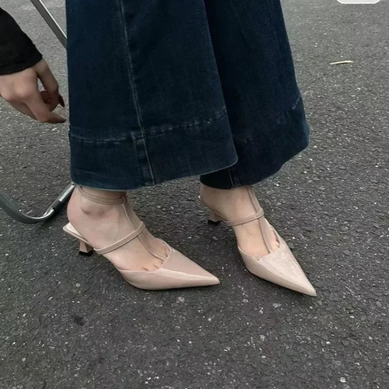 New Pointed Toe Summer Slingback Khaki Female Slides Low Heel Pumps