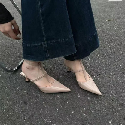 New Pointed Toe Summer Slingback Khaki Female Slides Low Heel Pumps