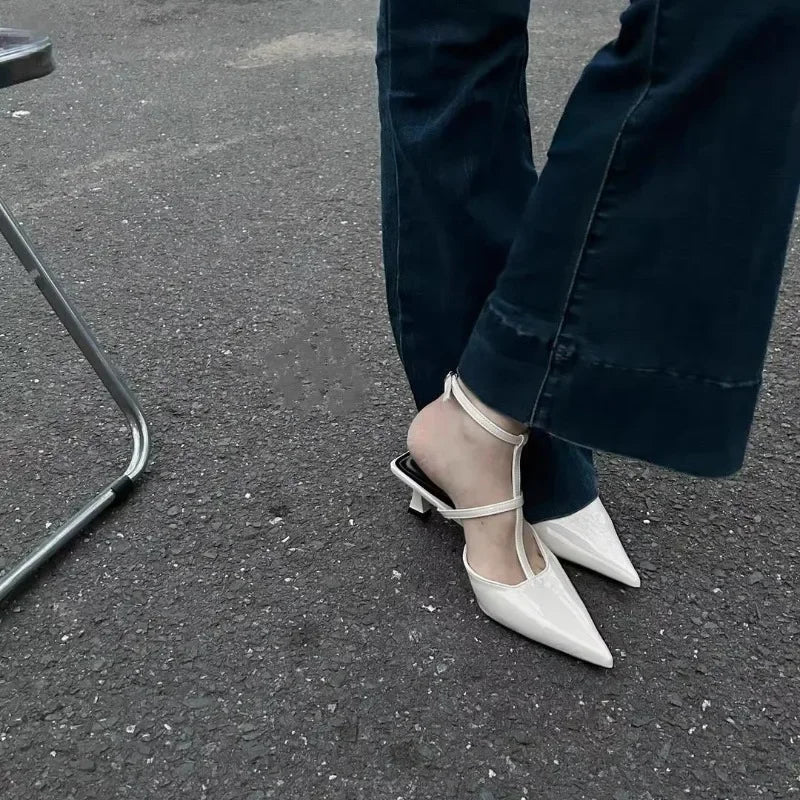 New Pointed Toe Summer Slingback Khaki Female Slides Low Heel Pumps