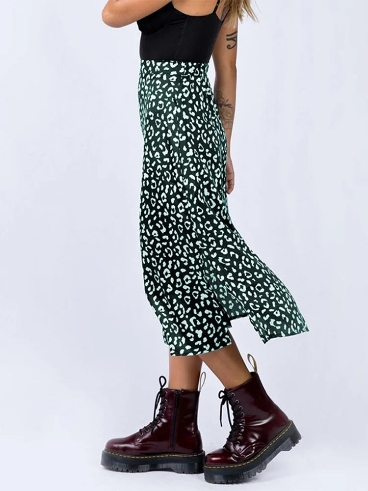 2025 New Sexy Leopard Print Chiffon Split Skirt Casual Fashion Long Skirts for Women Spring Summer Zip Elegant Female Skirt