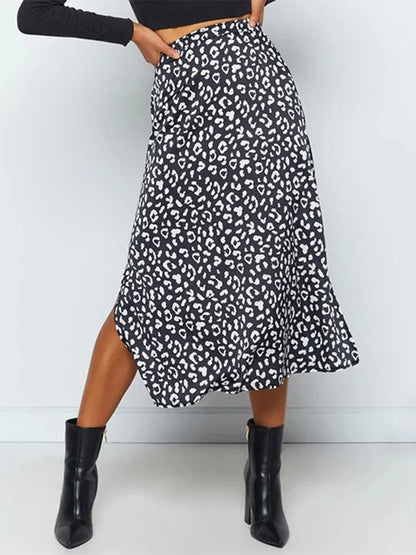 2025 New Sexy Leopard Print Chiffon Split Skirt Casual Fashion Long Skirts for Women Spring Summer Zip Elegant Female Skirt