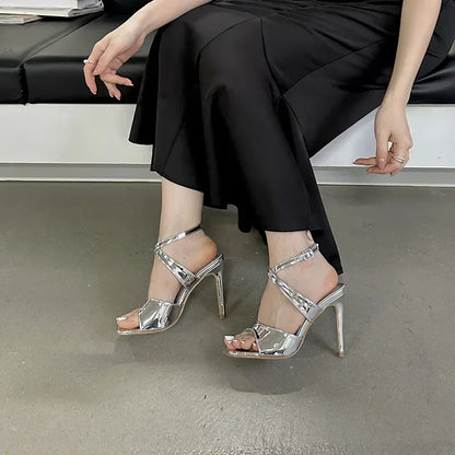 Shiny New 10Cm Thin High Heel Peep Toe Buckle Strap High Heel