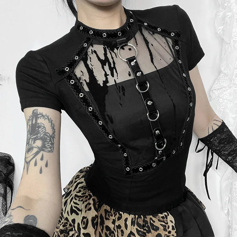 New Summer Dark Vintage Perspective Basic Hollow Gothic Grunge Retro Punk Crop Top