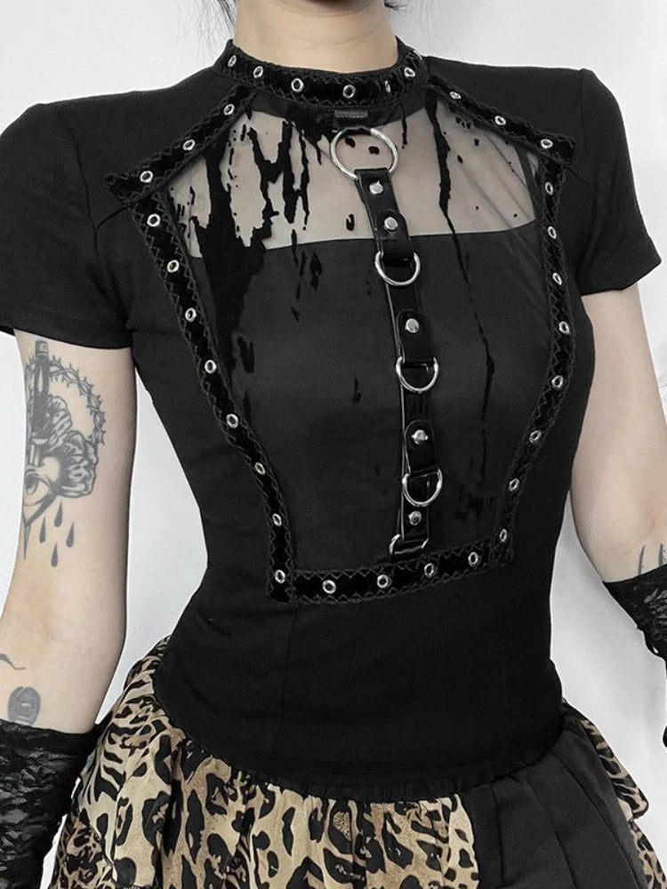 New Summer Dark Vintage Perspective Basic Hollow Gothic Grunge Retro Punk Crop Top