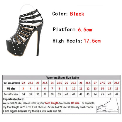 2025 Summer Platform High Heels Sandals Women Sexy Peep Toe Pumps Rivet Decoration Pole Dance Shoes
