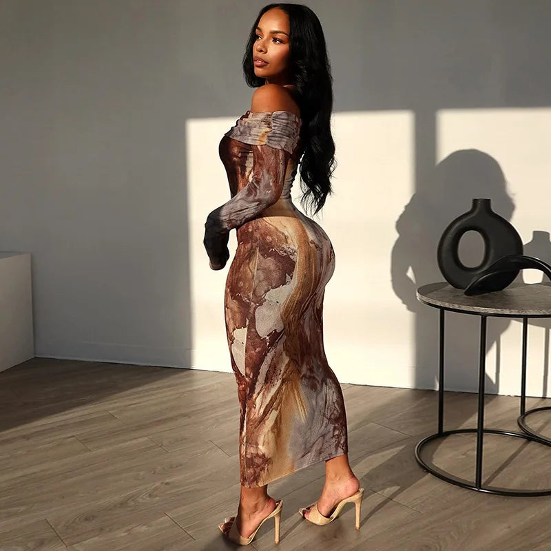 Print One Shoulder Midi Dress