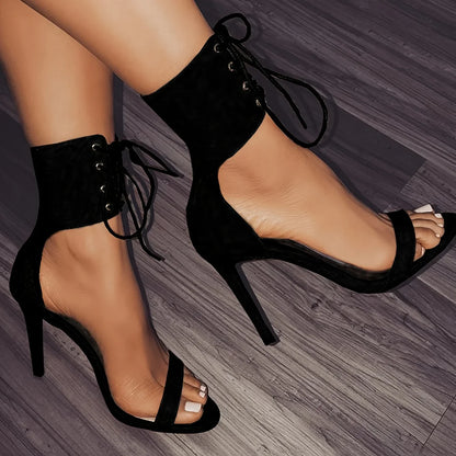 Stylish 2024 Open Toe Lace Hollow Cross Roman Designer High Heel