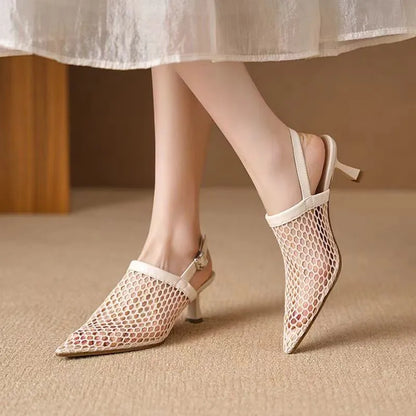 Breathable Fashion Summer Pointed Slingback Comfortable Ladies Highs Low Heel Pumps