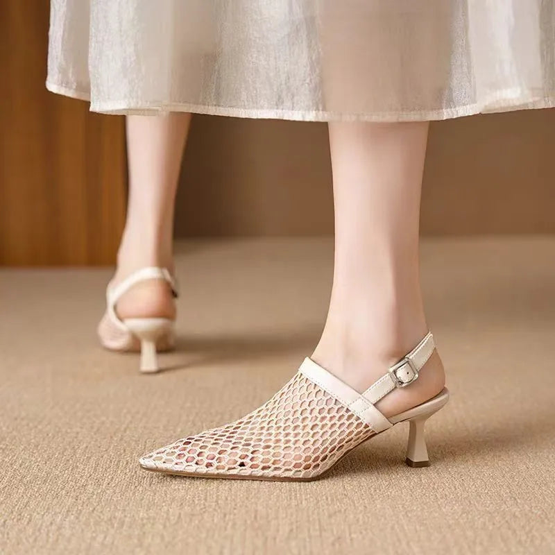 Breathable Fashion Summer Pointed Slingback Comfortable Ladies Highs Low Heel Pumps