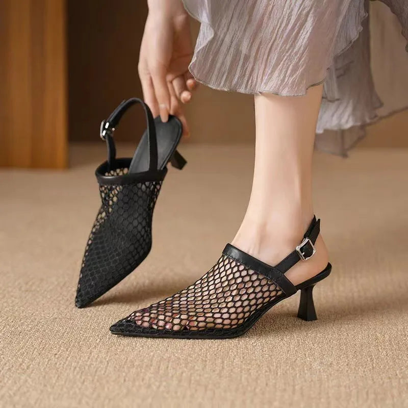 Breathable Fashion Summer Pointed Slingback Comfortable Ladies Highs Low Heel Pumps