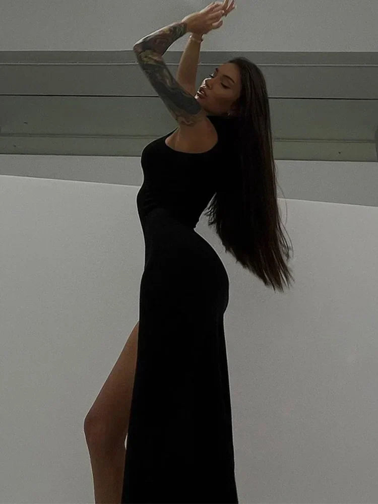 Mock Neck Sleeveless High Split Bodycon Maxi Dress