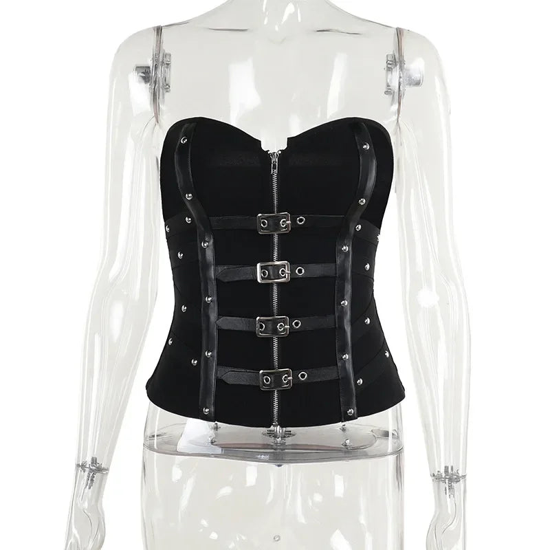 Y2K Corset Strapless Black Gothic Harajuku Punk Hip Hop Aesthetic Dance Crop Top