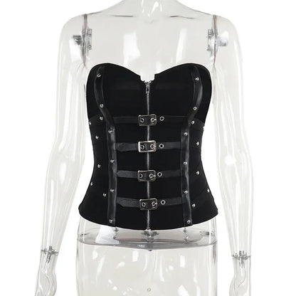Y2K Corset Strapless Black Gothic Harajuku Punk Hip Hop Aesthetic Dance Crop Top