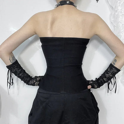 Y2K Corset Strapless Black Gothic Harajuku Punk Hip Hop Aesthetic Dance Crop Top