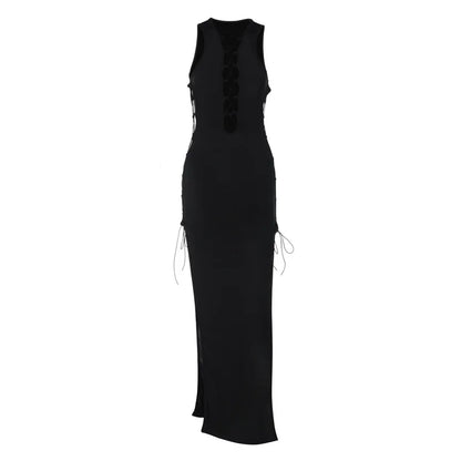 Halter Lace Up Cutout Side Slit Bodycon Maxi Dress