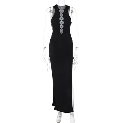 Halter Lace Up Cutout Side Slit Bodycon Maxi Dress