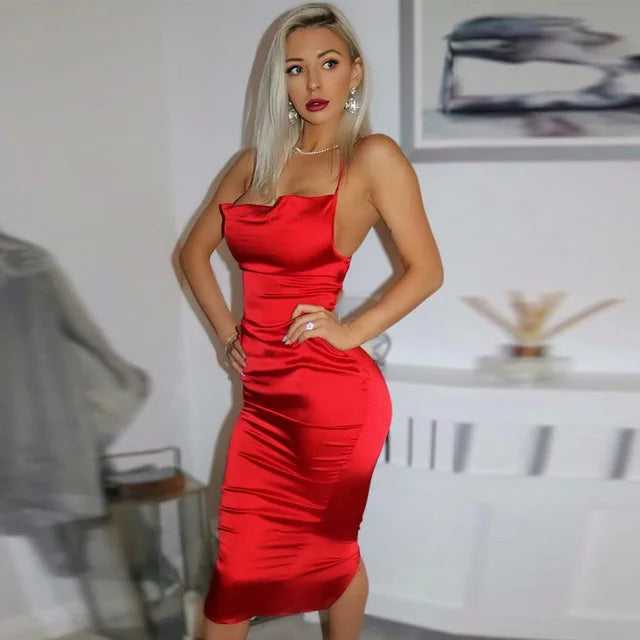 Maxi Puss Nightclub Satin Elegant Casual Midi Dresses
