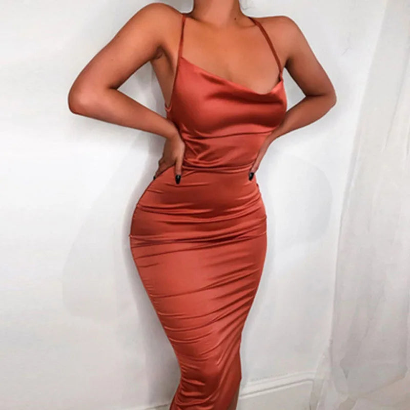 Maxi Puss Nightclub Satin Elegant Casual Midi Dresses