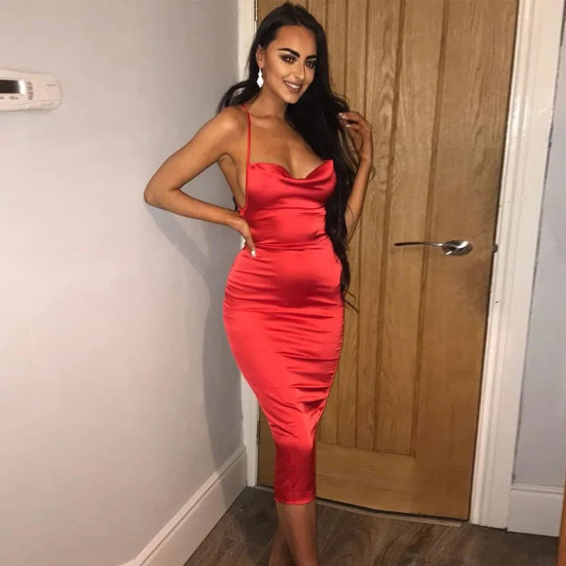 Maxi Puss Nightclub Satin Elegant Casual Midi Dresses