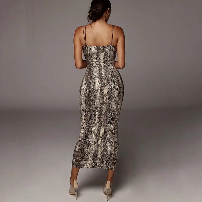 Leopard Print Sleeveless V-neck Spring Christmas Outfits Midi Dresses