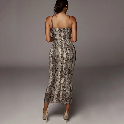 Cross Strap Plunging V-Neck Spot Print Bodycon Midi Dress