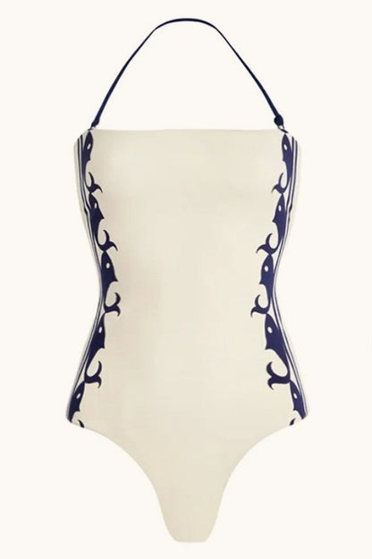 Navy Halter High Waist Strappy One Piece Swimwear