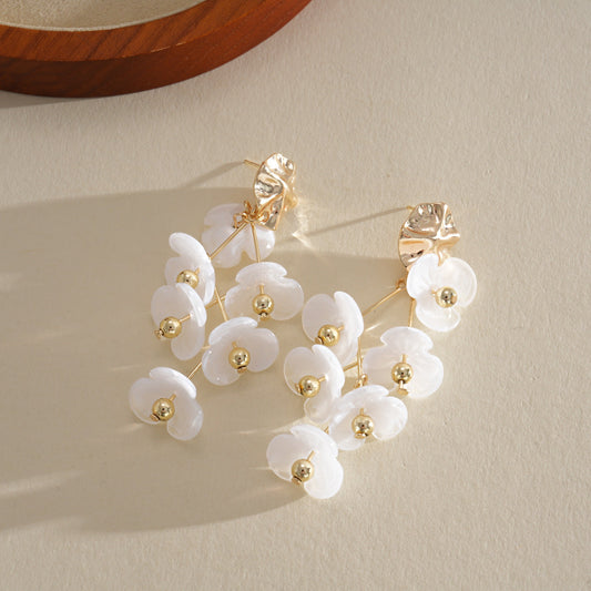 Multi Layer Floral Tassel Drop Earrings