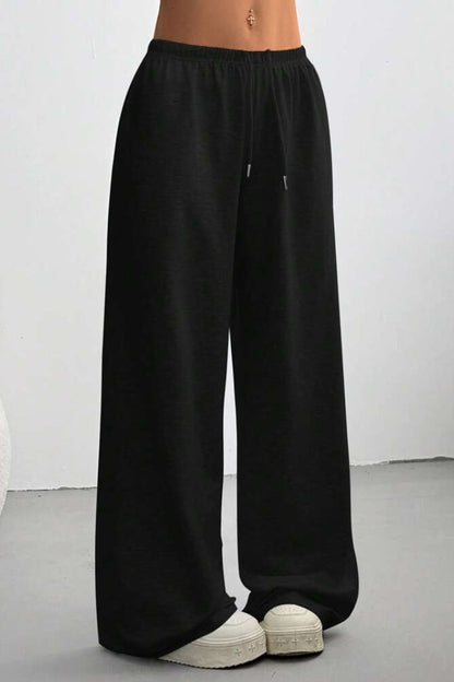 Solid Drawstring Waist Knit Pants