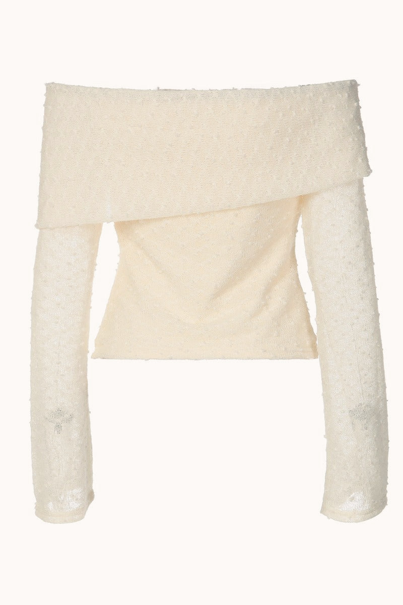 Foldover Off Shoulder Bell Sleeve Lace Tee
