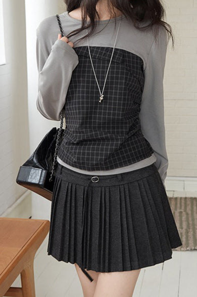 Solid Wool Pleated High Waist Skirt