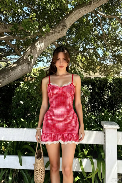 Gingham Ruffle Hem Tank Reception Dress