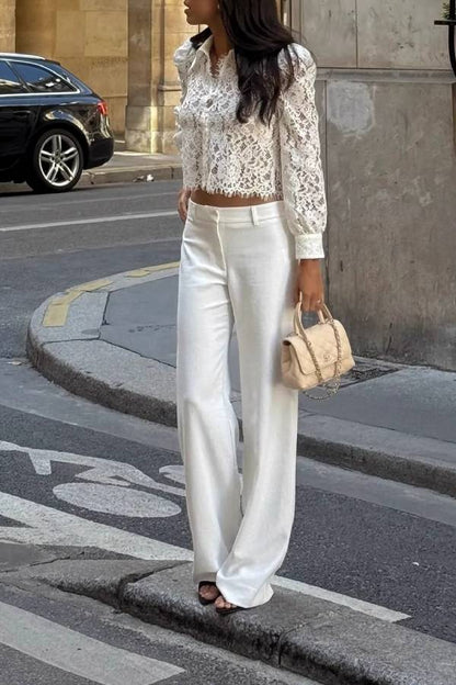 Long-sleeved fringe cropped see-through top