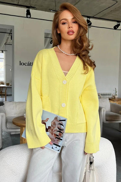 V Neck Pocket Knit Cardigan