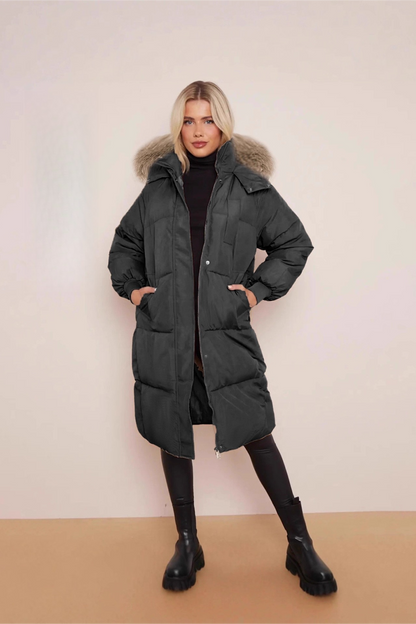 Thick Padded Hooded Mid-Length Winter Overcoat