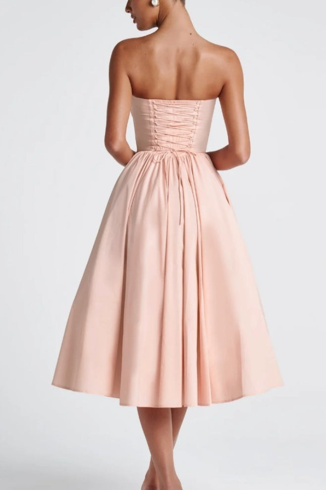 Romantic Bow Boned Strapless Slim Solid Prom Dress